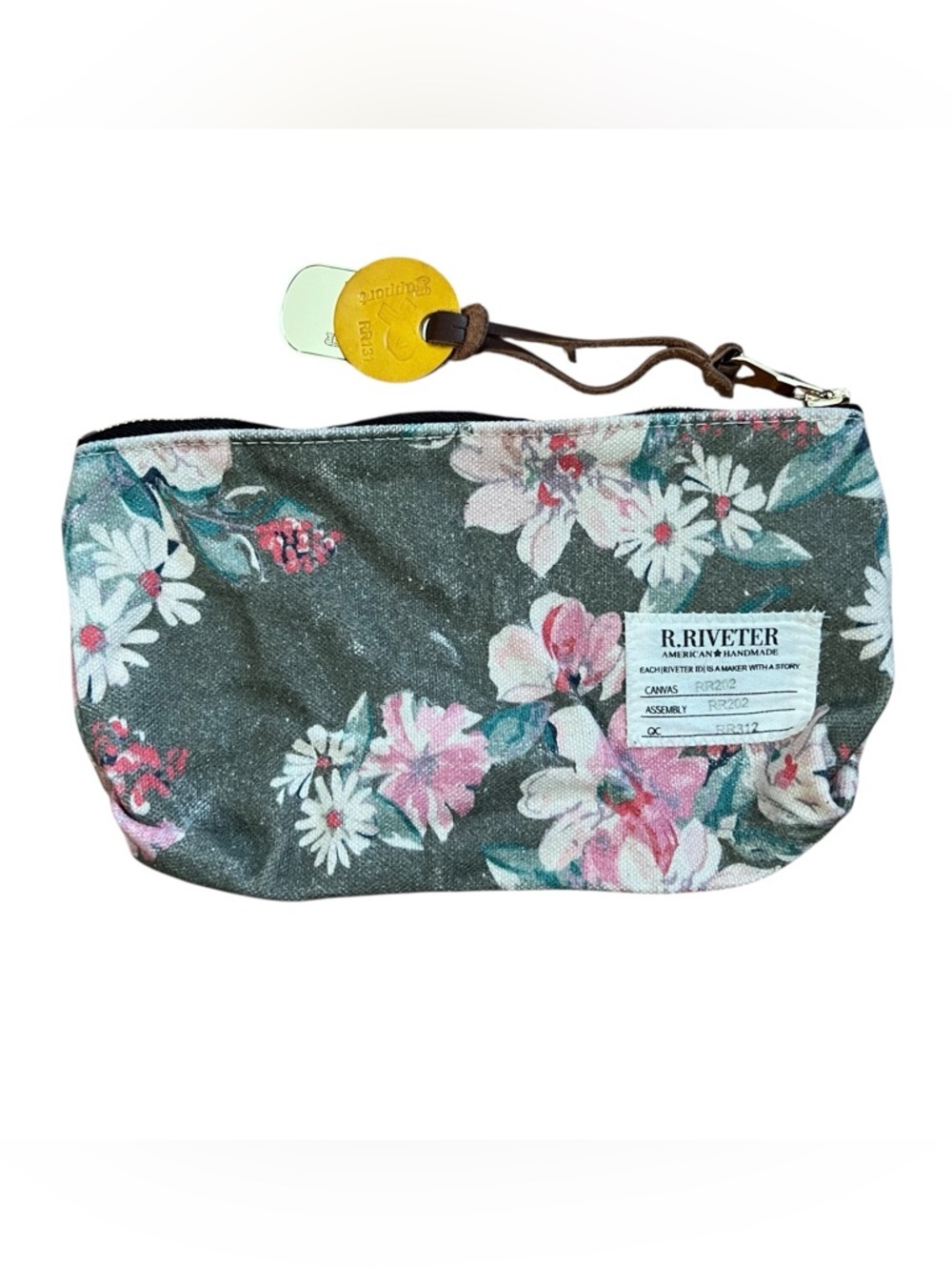 R.Riveter Lucy Canvas Floral Pouch Handmade USA Makeup Cosmetic Bag Organizer